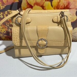 Brighton ALM Lutece Organizer Tan Leather Croc Embossed Crossbody Purse